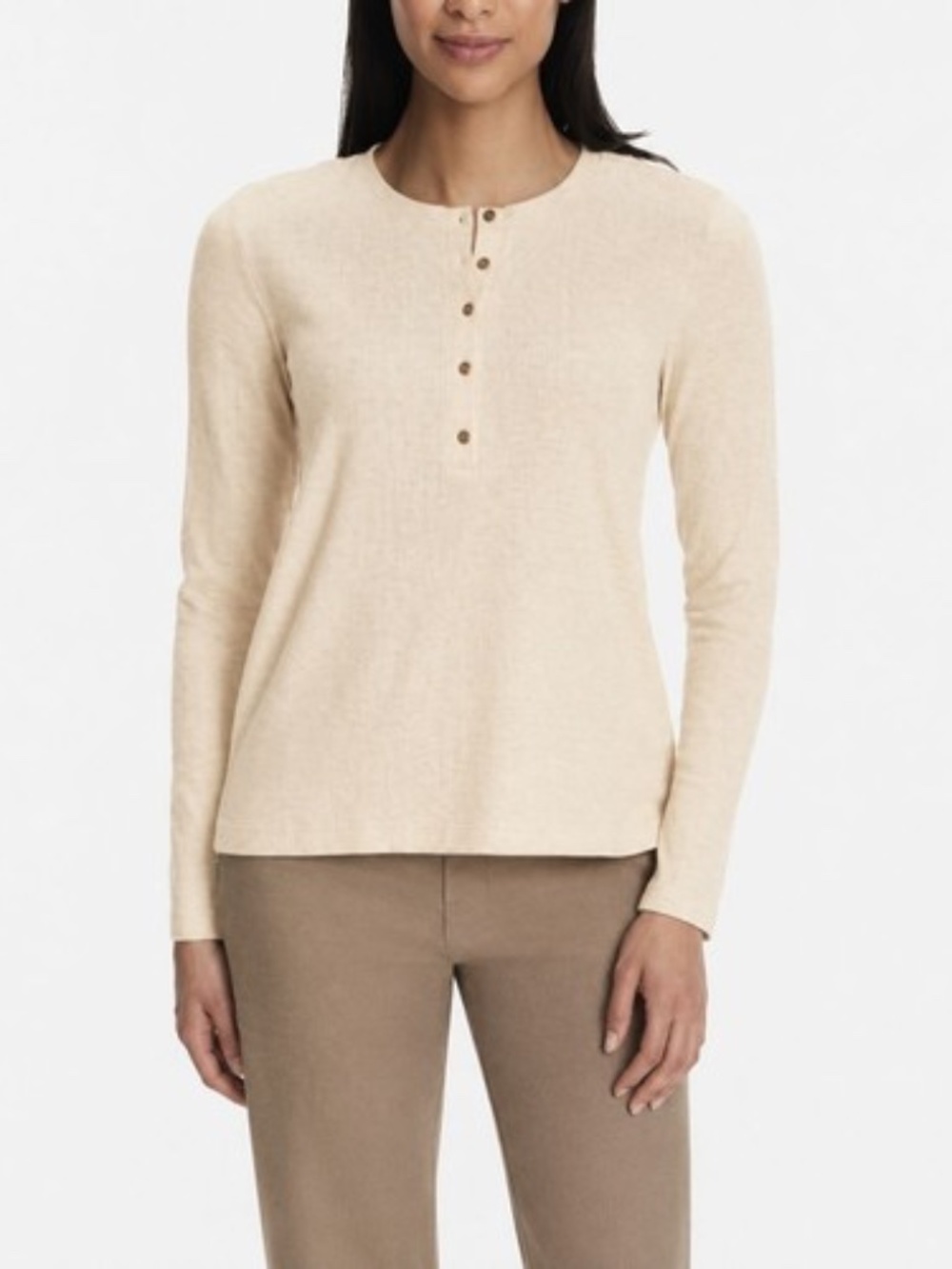 GH Bass Womens Textured Henley Button Top Lightweight Long Sleeve Shirt Tan XXL